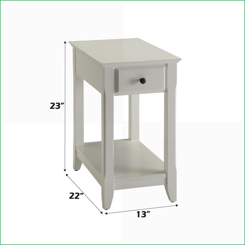 Table basse blanche avec 1 tiroir et tablette de rangement Bertie, pieds en bois massif, assemblage facile