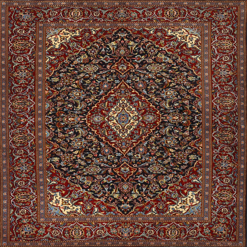 Tapis bleu marine/rose traditionnel Ballyvoy, Carré 4 pi