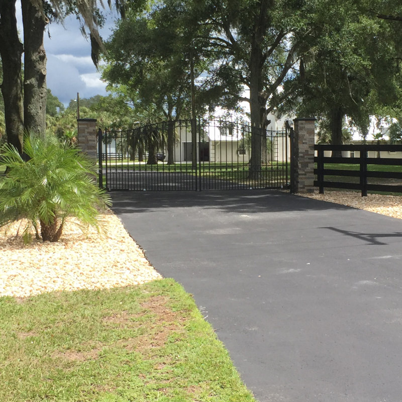 Prague Style Black Steel Dual Swing Driveway Gate 14x6 Feet