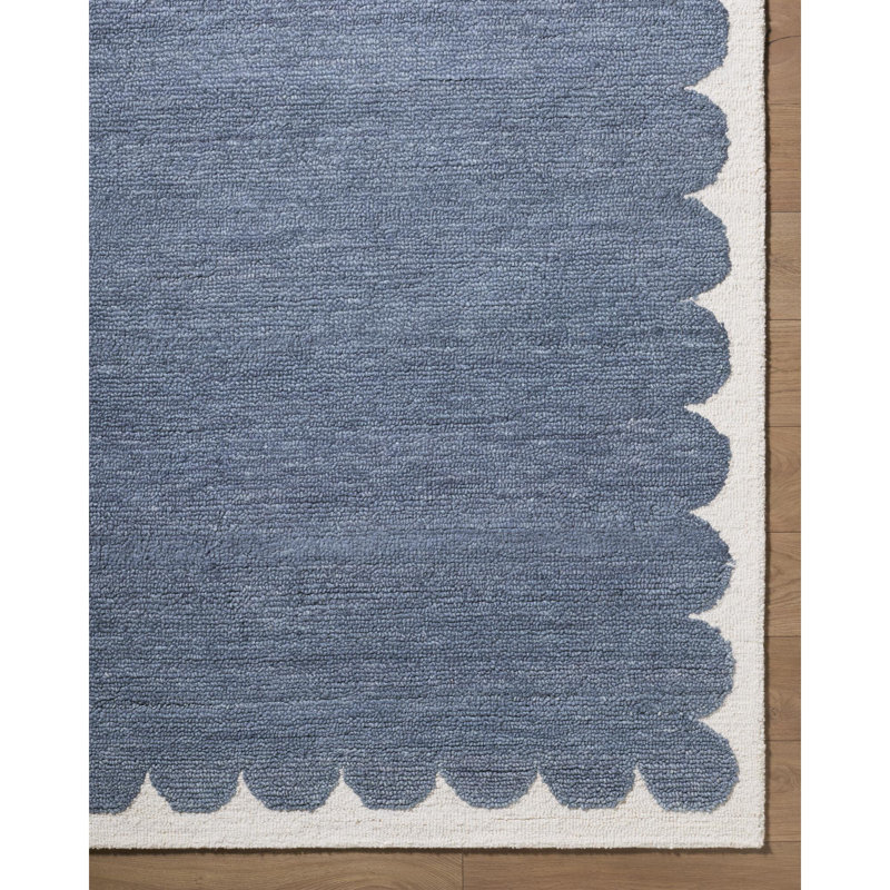 Tapis fait à la main Long Island, Bleu / Ivoire, Rectangulaire 8 pi x 10 pi