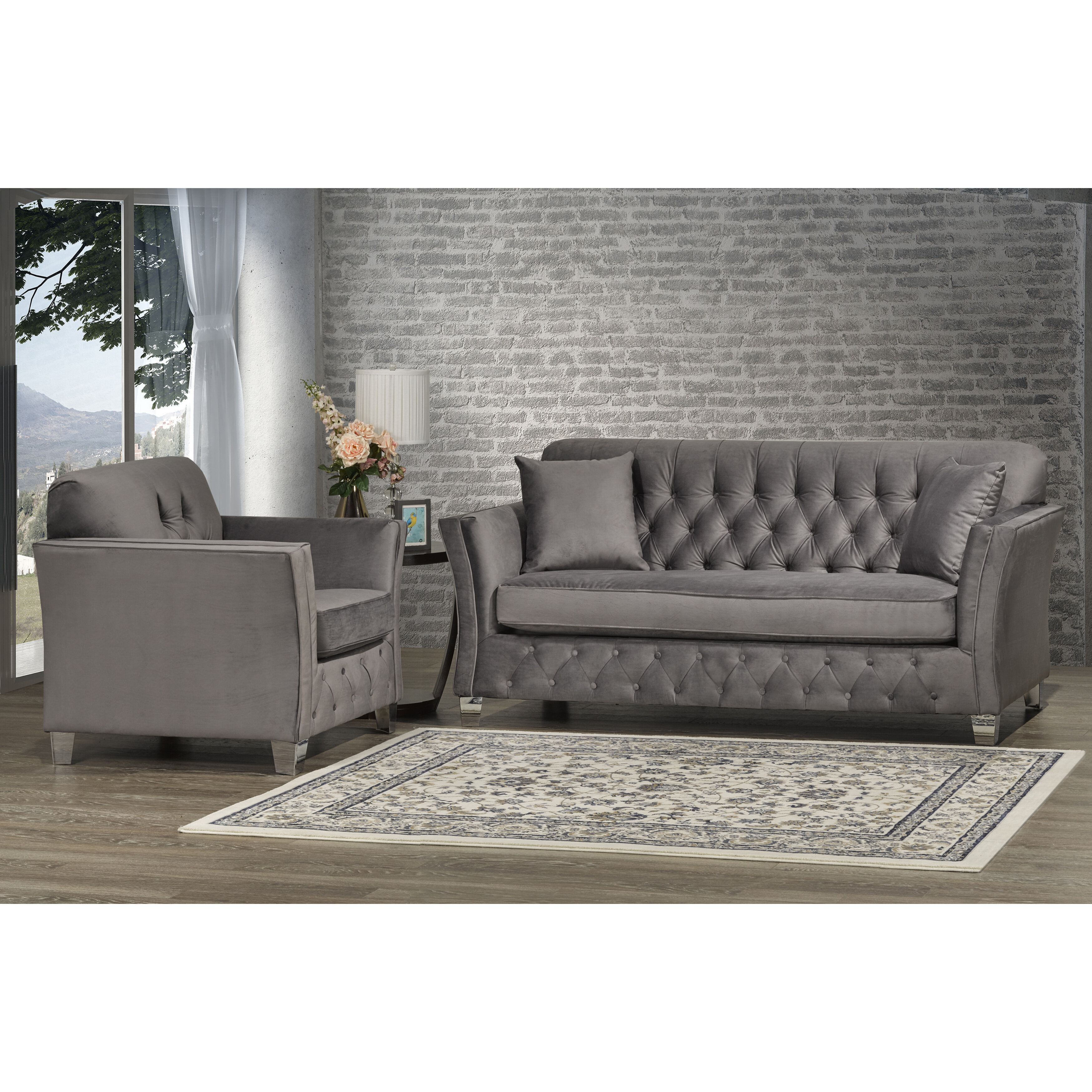 Kalexy Upholstered Sofa Rosdorf Park Fabric: Gray Velvet