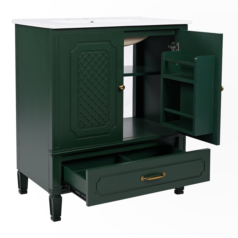 Meuble-lavabo de salle de bain avec espace de rangement multifonctionnel, Vert foncé