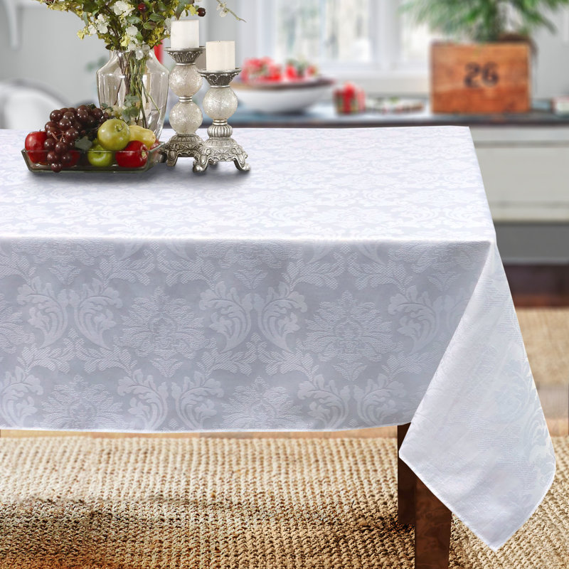 Holiday Solid Colour Damask Jacquard Woven Tablecloth (60" X 120" Oblong, White), White