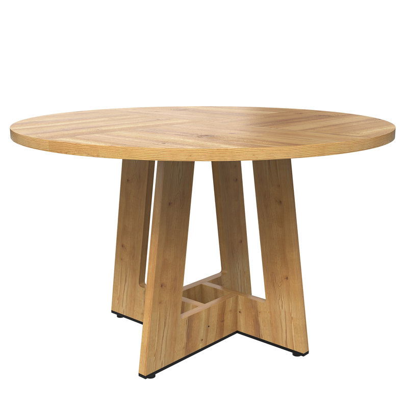 Mid-Century 47 Inch Wood Round Pedestal Dining Table For 4 - 6 People, Farmhouse Rustic Kitchen Dinner Table With Cross Base For Home, Dining Room, Living Room Furniture, Effortless Assembly