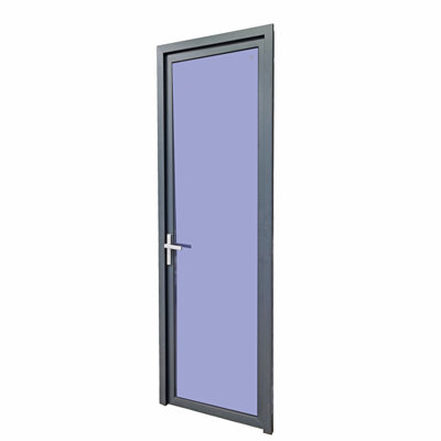Fixturedisplays® - Dalle de porte en verre 27,6 x 83 po avec cadre Aluminun pré-monté et serrure, finition noir mat avec poignée 16098