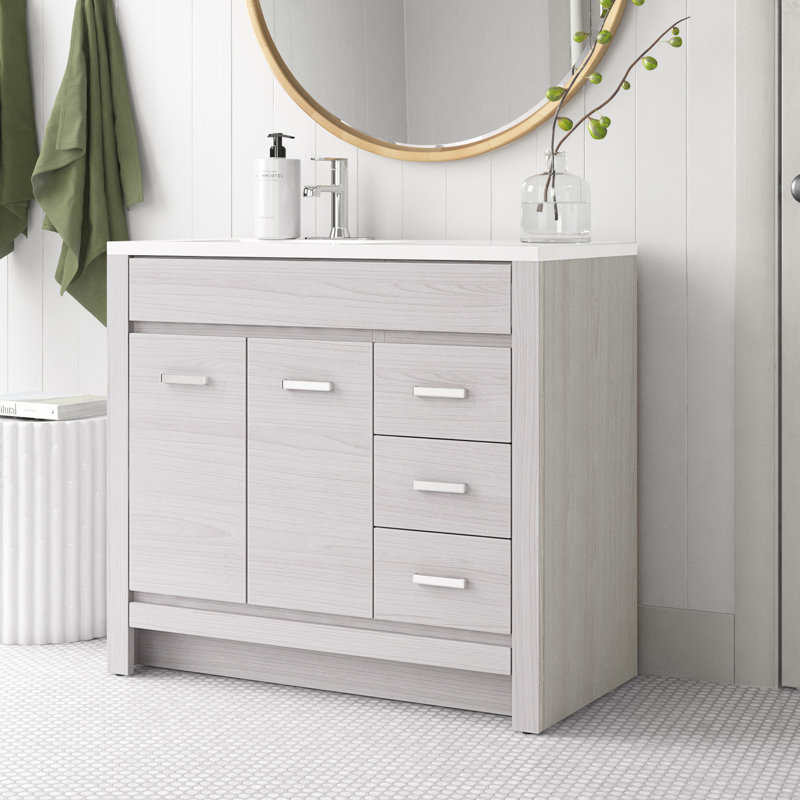 36.5" Single Bathroom Vanity With Cultured Marble Top, Elm SKy
