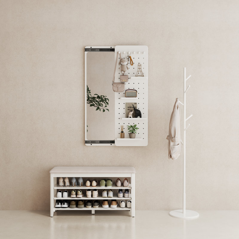 Miroir mural Adryell avec rangement, Blanc, H 47,6 po x l 31,4 po - 4 tablettes