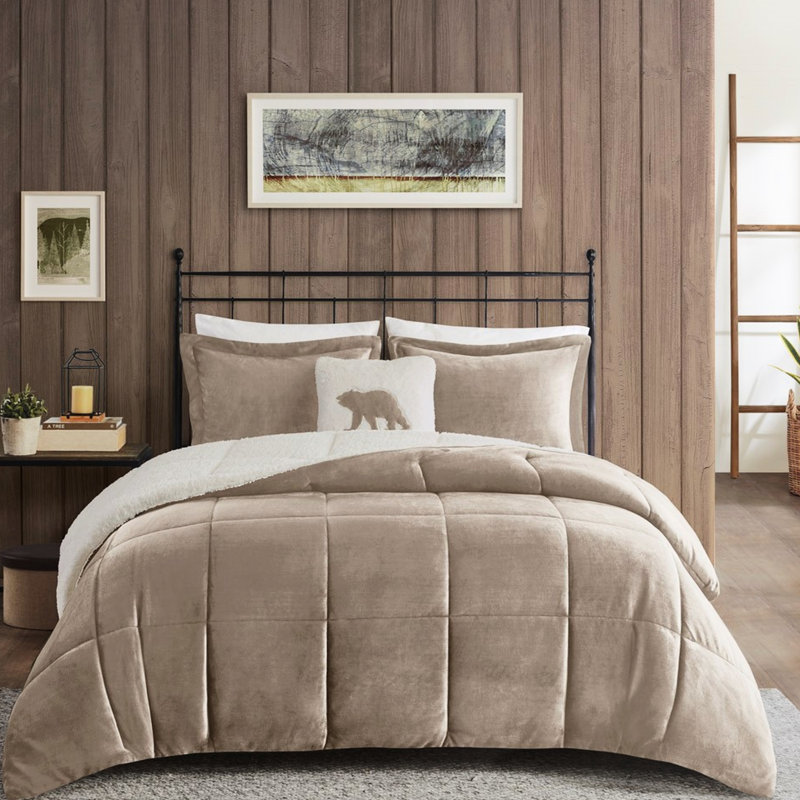 Édredon en duvet synthétique double / grand - taupe + Nuance grand à taupe douillet et, Taupe / ivoire
