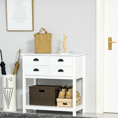 Buffet à 4 tiroirs - Tablette inférieure à lattes blanche pour la cuisine et le salon