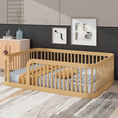 Structure de lit double avec barrière de sécurité Montessori