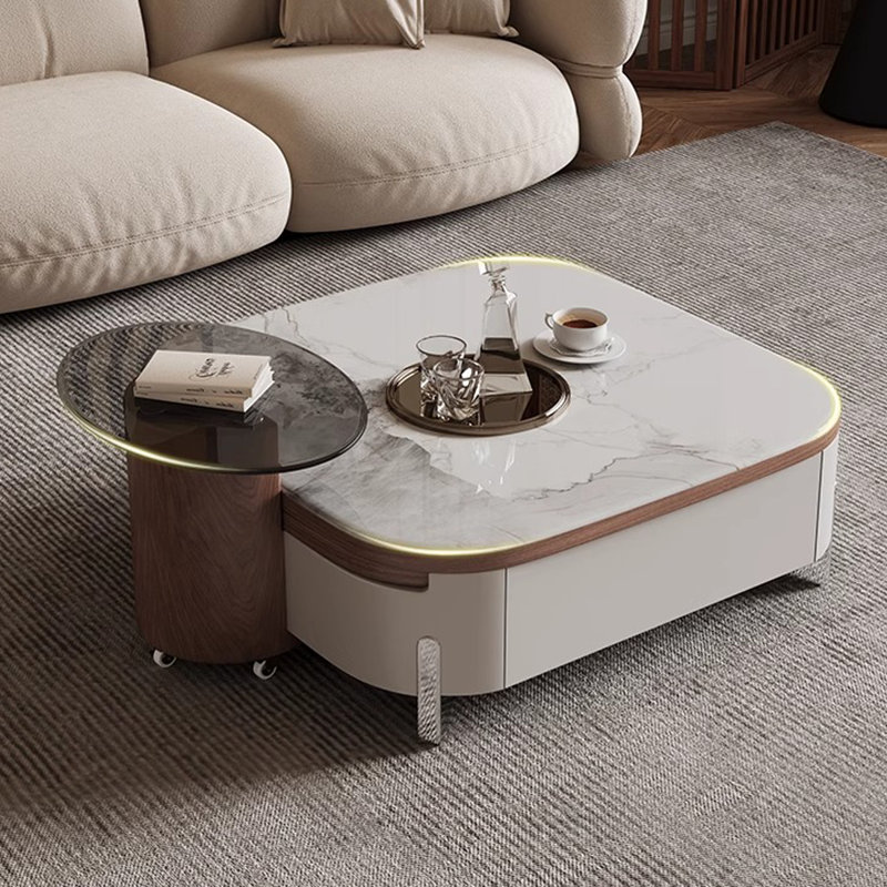 Extendable Marble Coffee Table with Drawers