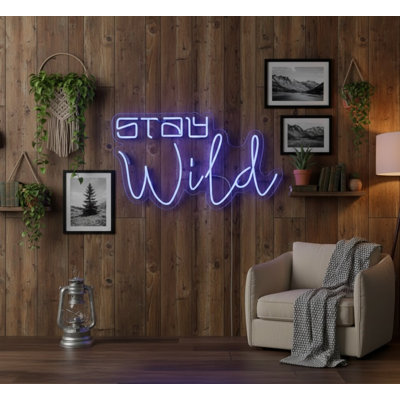  | Enseigne néon Stay Wild | Fabriqué avec un tube néon flexible et durable qui fournit un éclairage lumineux et constant pendant plus de 50 000 heures sans décoloration ni scintillement | 14 x 24 | Bleu