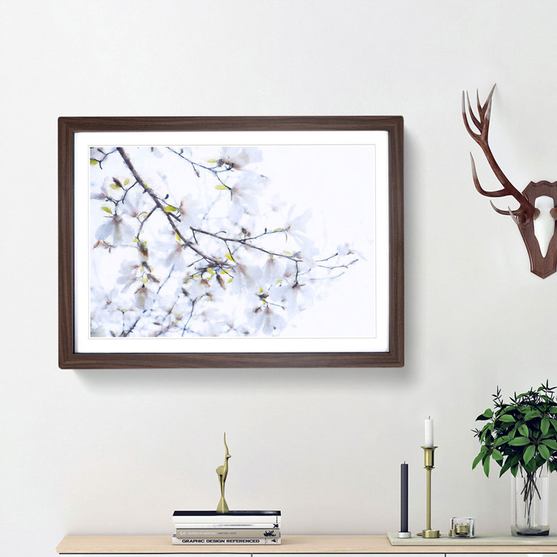 Branch Of A White Magnolia Tree Painting - Single Picture Frame Print on MDF, 33cm H x 45cm W x 2cm D, Oak