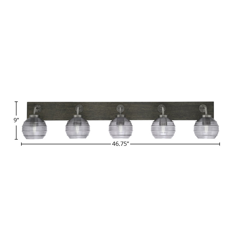 Oxbridge 5 Light Bath Bar Shown With 6" Glass, Graphite/Distressed Gray, Smoke