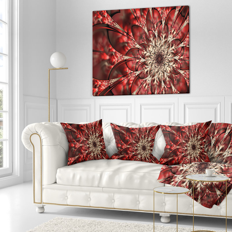 Red Symmetrical Flowers Pattern - Floral Printed Throw Pillow