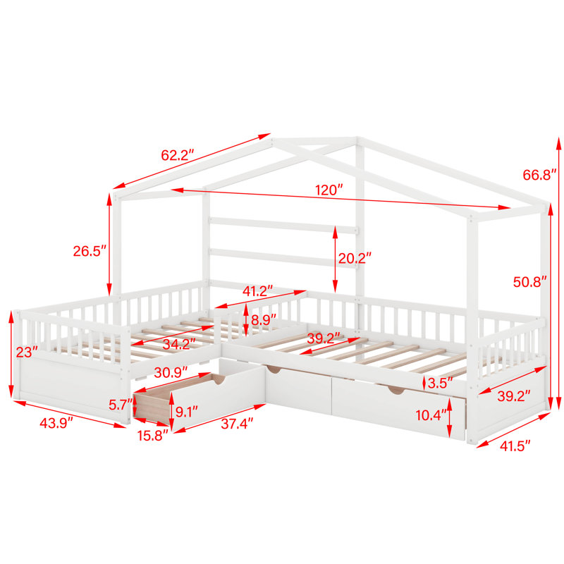 Lit plateforme simple avec tiroirs, Blanc