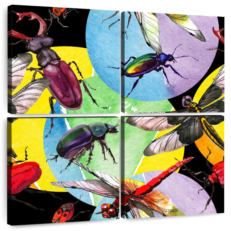 Brampt, aquarelle et insectes sauvages, H 18 po x l 18 po