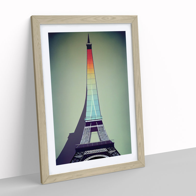 Modern Eiffel Tower - Framed Print, 64cm H x 46cm W x 2cm D, Oak