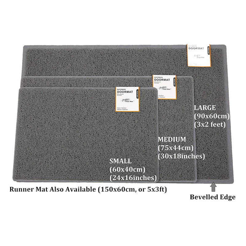 Star Embossed Doormat, Rectangle 60 x 90cm, Grey