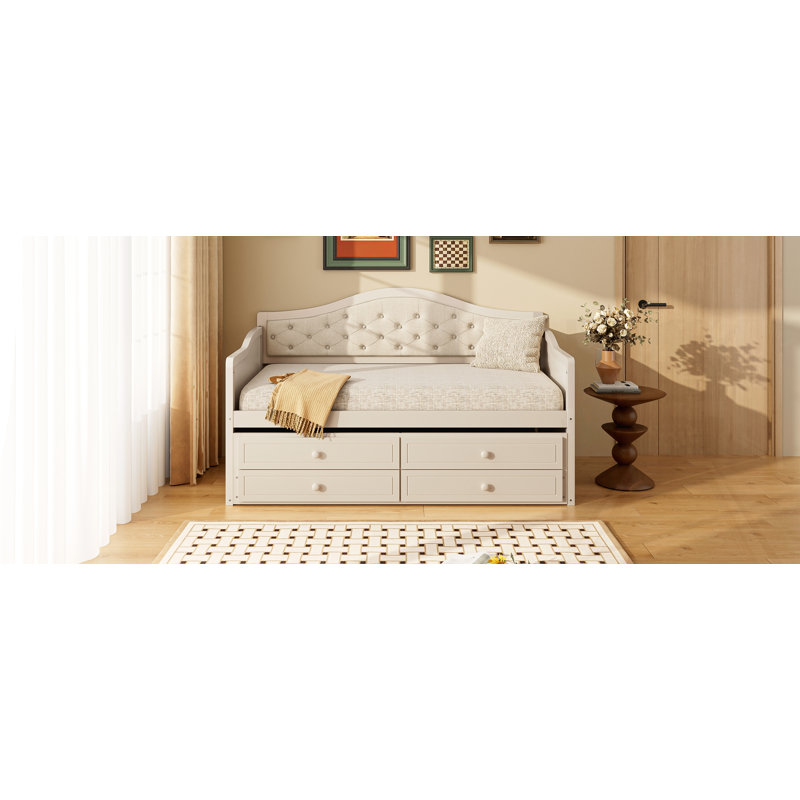 Twin Daybed With Trundle, Beige