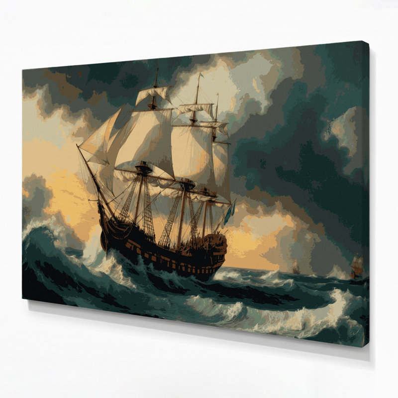 Art mural sur toile, "Nautical Traditional Ships", H 24 po x l 36 po