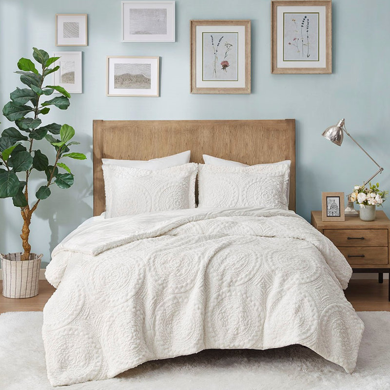 Édredon simple, avec médaillon brodé en fausse fourrure tendance, couvre-lit