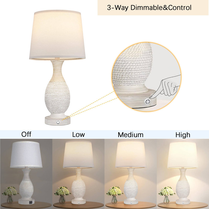 Farmhouse Table Lamps Set of 2 with USB C+A, 3-Way Dimmable Touch Lamps and 1PCS Candle Warmer Lamp
