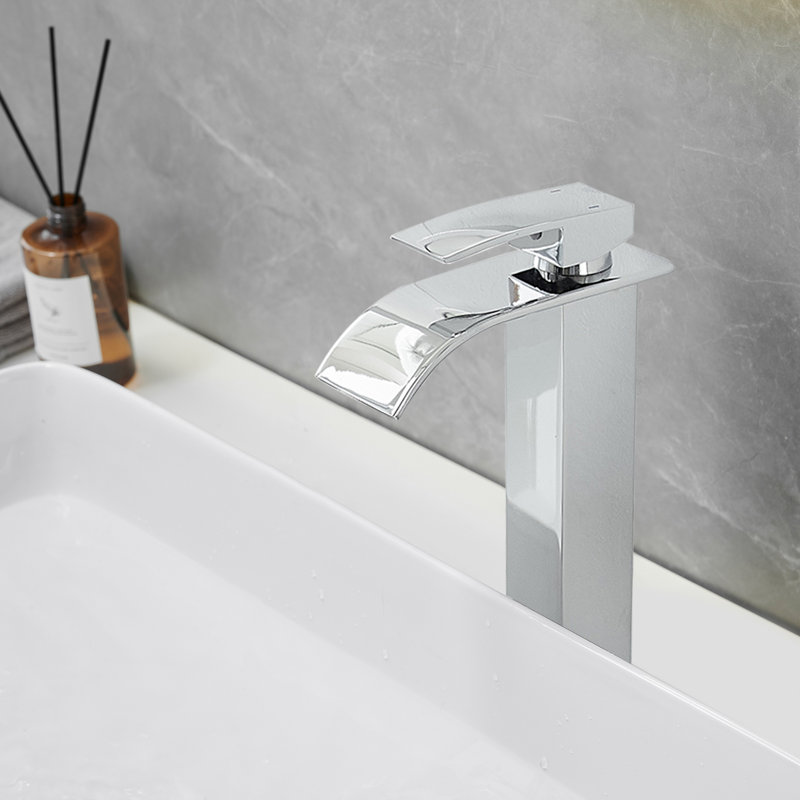 Waterfall Single Hole Single Handle Bathroom Vessel Sink Faucet, Polished Chrome