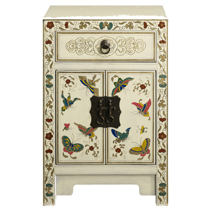 Hangzhou 40cm W Solid Wood Bedside Table, Cream Lacquer