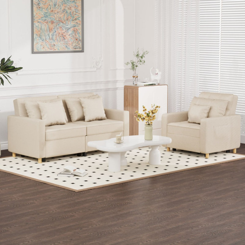 2 Seater Linen Sofa Bed, Beige