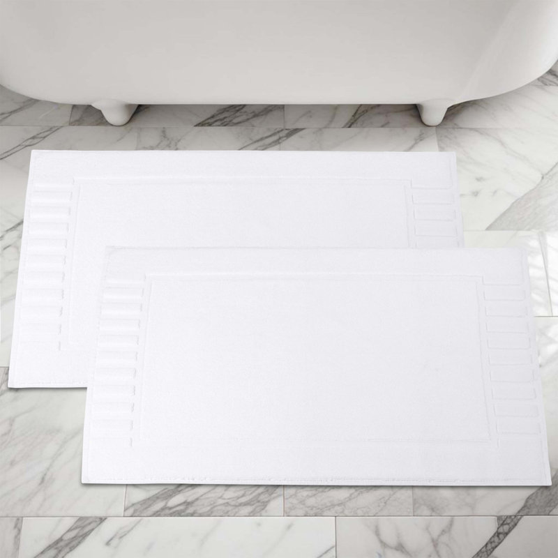 Pardue Cotton Geometric-Striped Reversible 2 Piece Bath Mat Set, White, Geometric