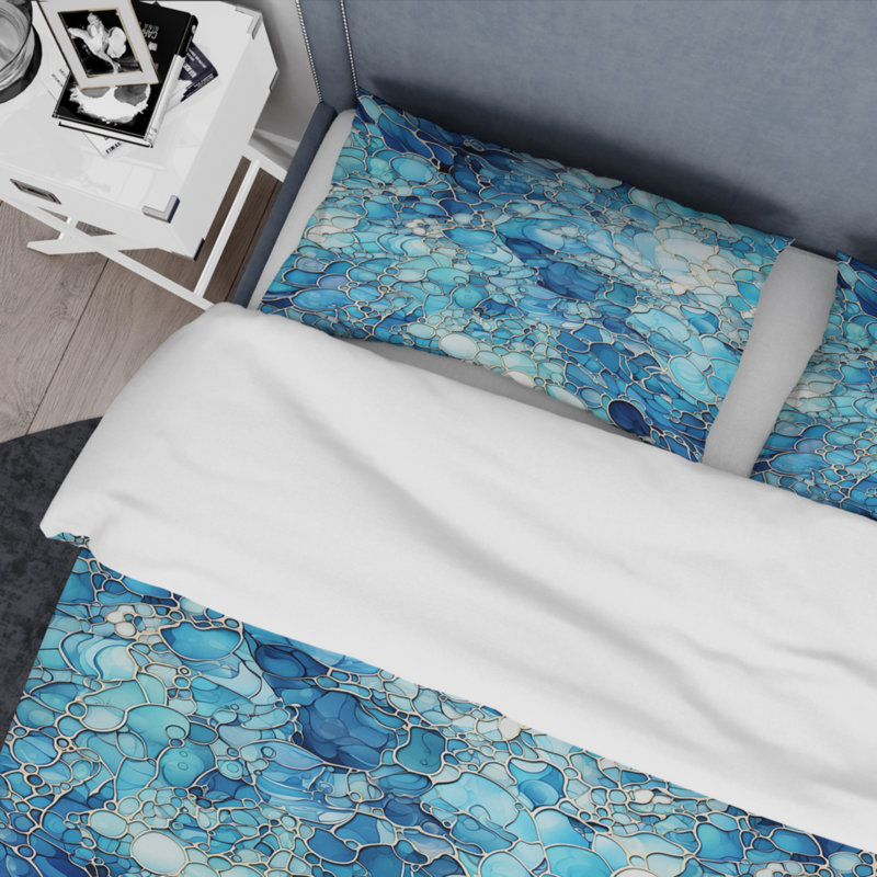 Ensemble de literie d'édredon Coastal, literie à motif mosaïque bleu océan - Turquoise mosaïque bleu océan I