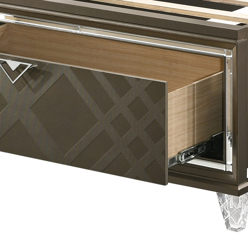 Lit simple avec rangement en beige et champagne foncé, installation simplifiée sans sommier, tête de lit rectangulaire, 2 tiroirs pour lit de champagne, pas besoin de lumière DEL moderne à profil bas