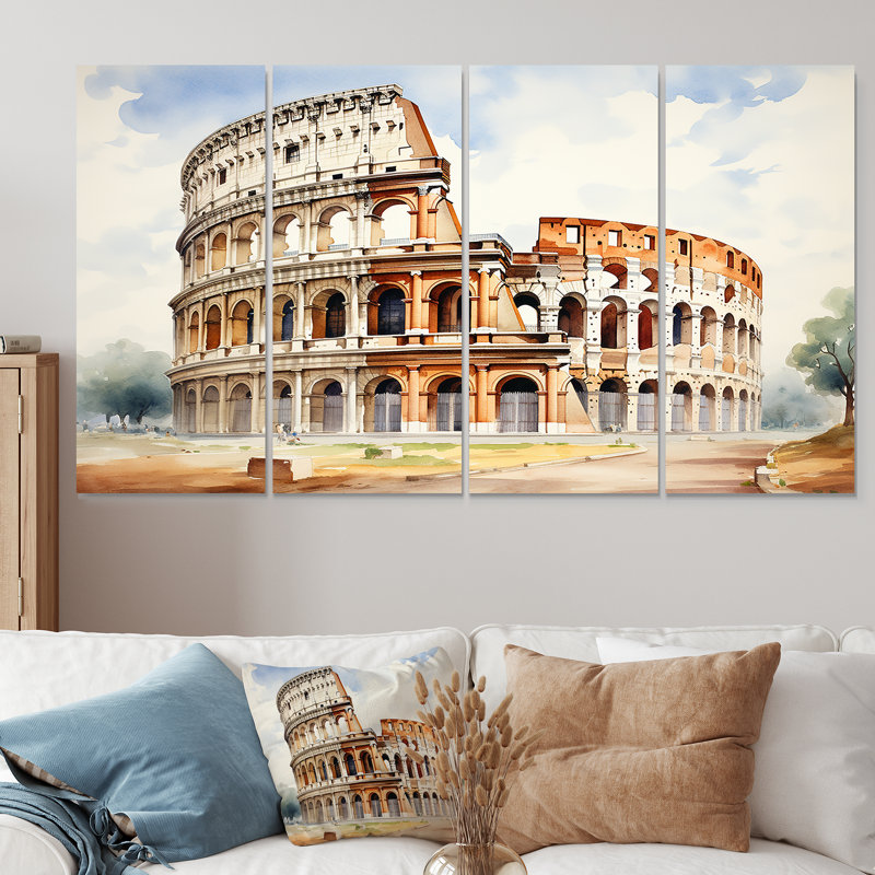 Italie, Colisée romain I - Italie, 4 pièces d'art mural, H 32 po x l 64 po