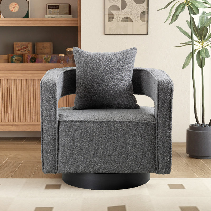Fauteuil demi-tonneau moderne pivotant avec dossier ouvert, Boucle gris