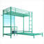 Lit superposé simple au-dessus d'un lit simple en L avec structure en métal peu encombrante avec bureau intégré et rangement, vert sauge pour les adolescents