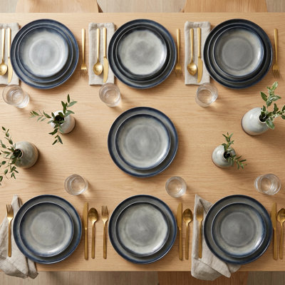 Artisan Reactive Glaze Blue & Brown Porcelain Dinnerware Set (18-Piece Service for 6)