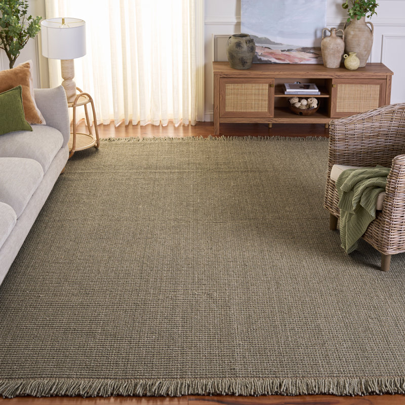 Natural Fiber 842 Flatweave Wool/Jute No Pattern Rug in Green, Rectangle 8' x 10'