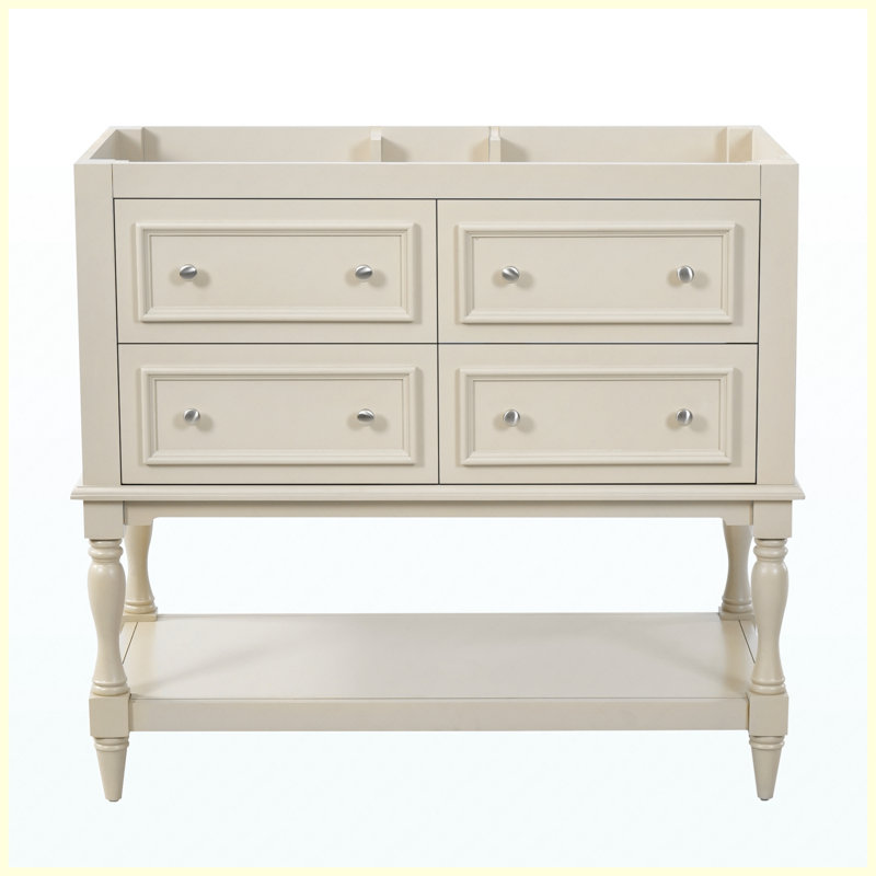 36" Freestanding Bathroom Vanity Cabinet with 4 Drawers, Solid Wood Frame Bathroom Storage Cabinet, Black, Beige, Beige