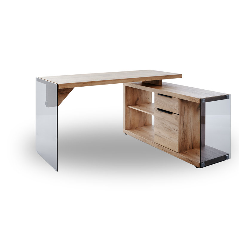 Sabetha L-Shaped Executive Desk, Light Brown
