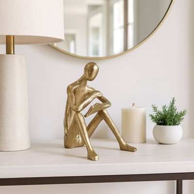 Sitting Man Sculpture Figurine - Indoor Statues And Sculptures For Kitchen Decor - Decorative Objects And Office Desk Accessories For Home Decor, Decorations For Living Room - 6.75", Gold