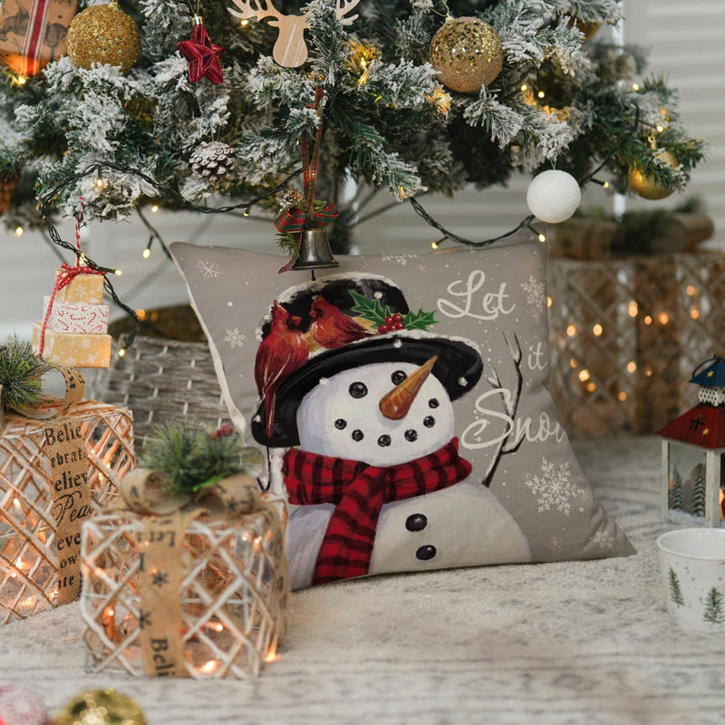 Housse de coussin Let It Snow Snowman Christmas, H 18 po x l 18 po, Gris, Carré