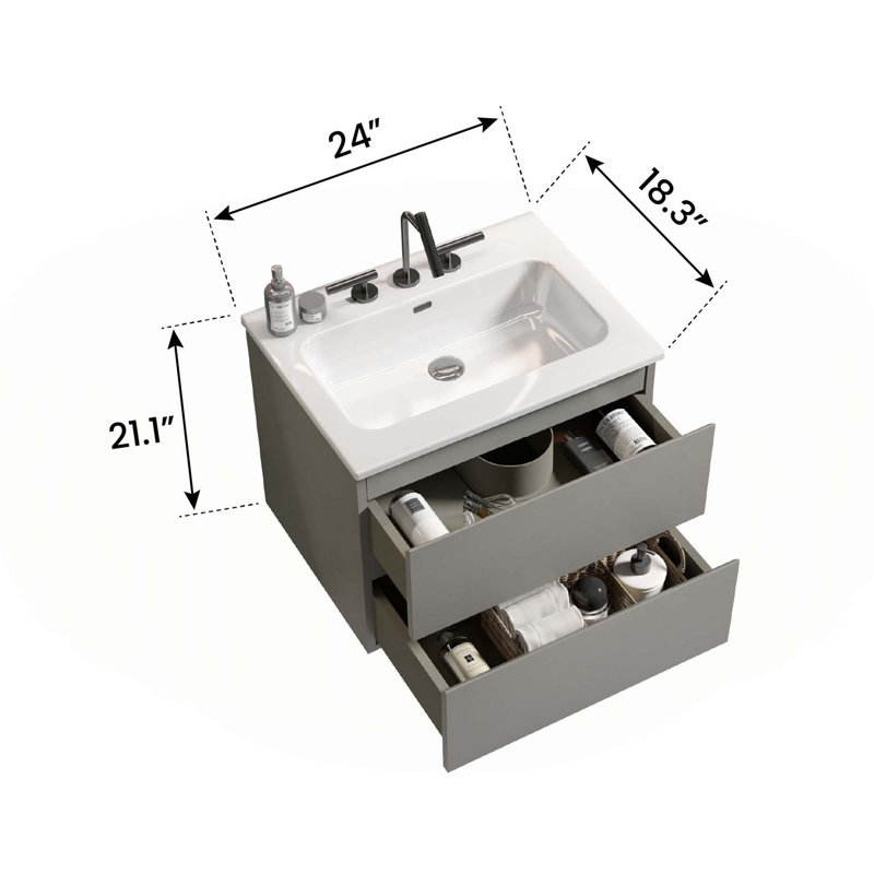 Meuble-lavabo luxueux avec rangement amélioré et design élégant, Gris
