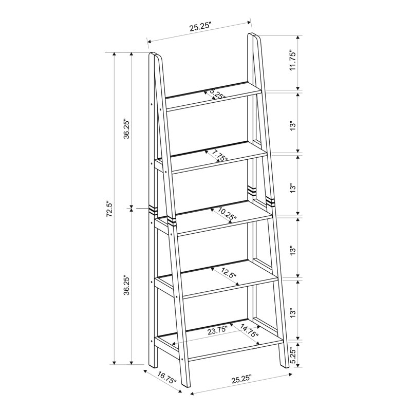 Bibliothèque échelle en bois massif H 72 po x l 25,25 po Natrona, Gris