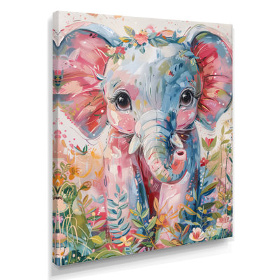 Nursery Grey Pink Magnificent Elephant I - Elephant Animal Wall Art Living Room