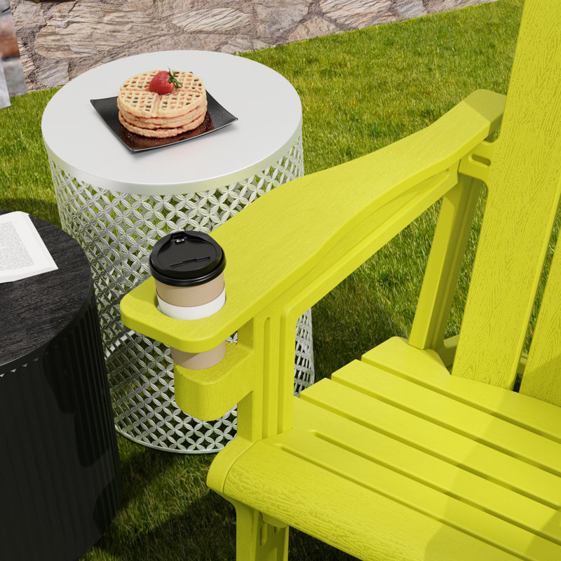 Four in a set Adirondack Chair with Cup Holder All-Weather Reclining Chair for Patio Deck Backyard and Poolside, Yellow