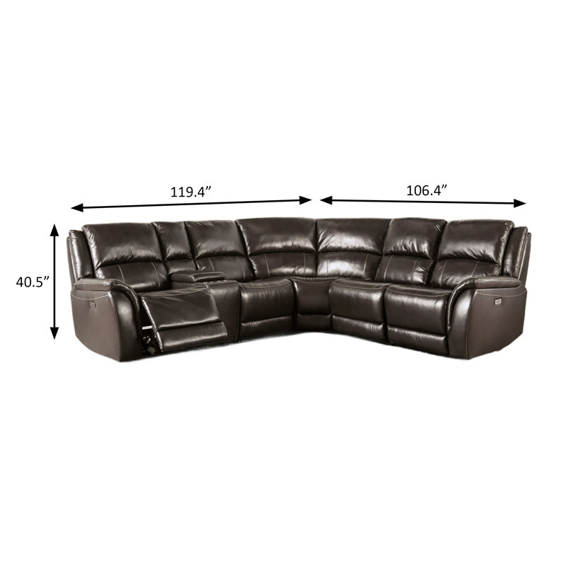 119.4" W Transitional Power Sectional, Espresso, Browm