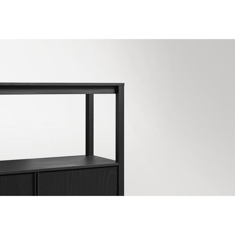 Open Plan Low Bookcase with Storage, Black on Oak, (2 Sheves) 33" H x 68" W x 13" D