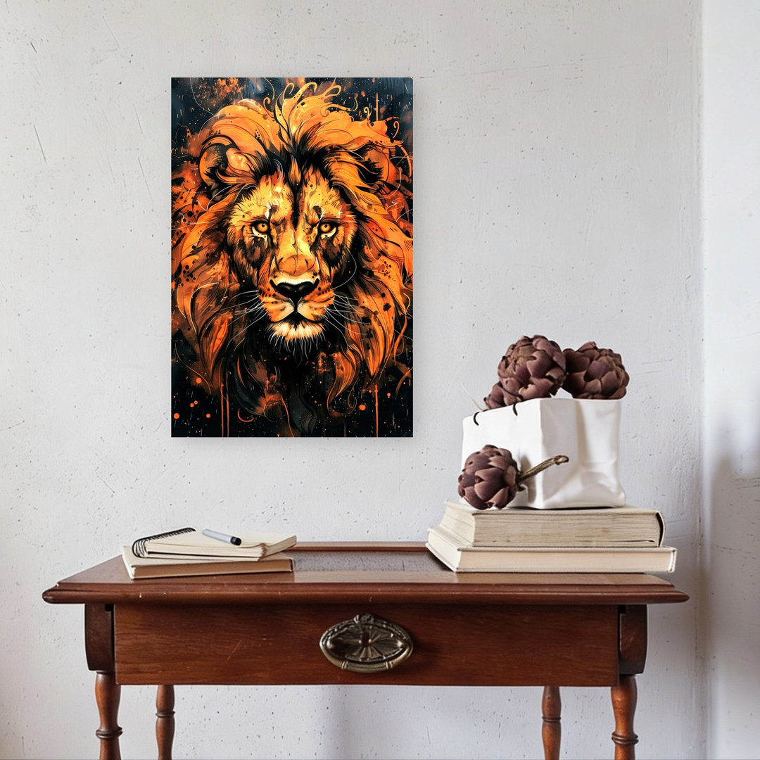 Majestic Fiery Lion Abstract Contemporary Wall Art Print