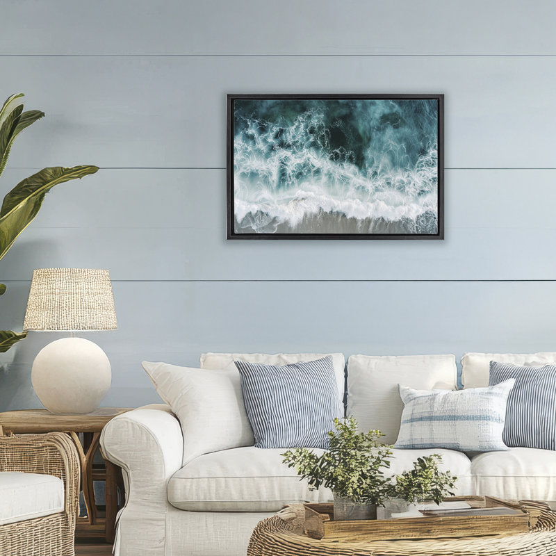 Cadre flottant Turbulent Hazy Waters, design par Lazar Studio, H 21 po x l 31 po, Cadre flottant noir de jais